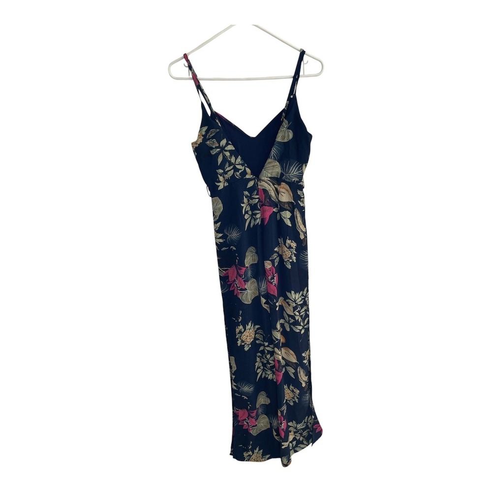 Luxxel Navy Blue Tropical Floral Wide Leg Jumpsuit Small V-Neck Spaghetti Strap - Picture 7 of 8